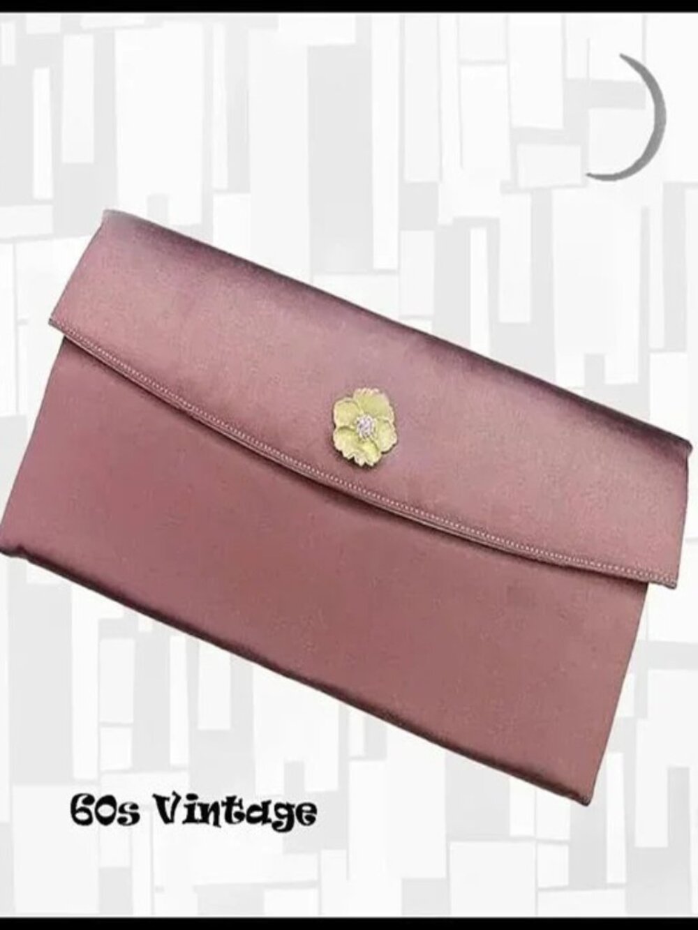 Vintage Satin Foldover Clutch Pave Rhinestones, Cocoa Brown 60 Evening Purse